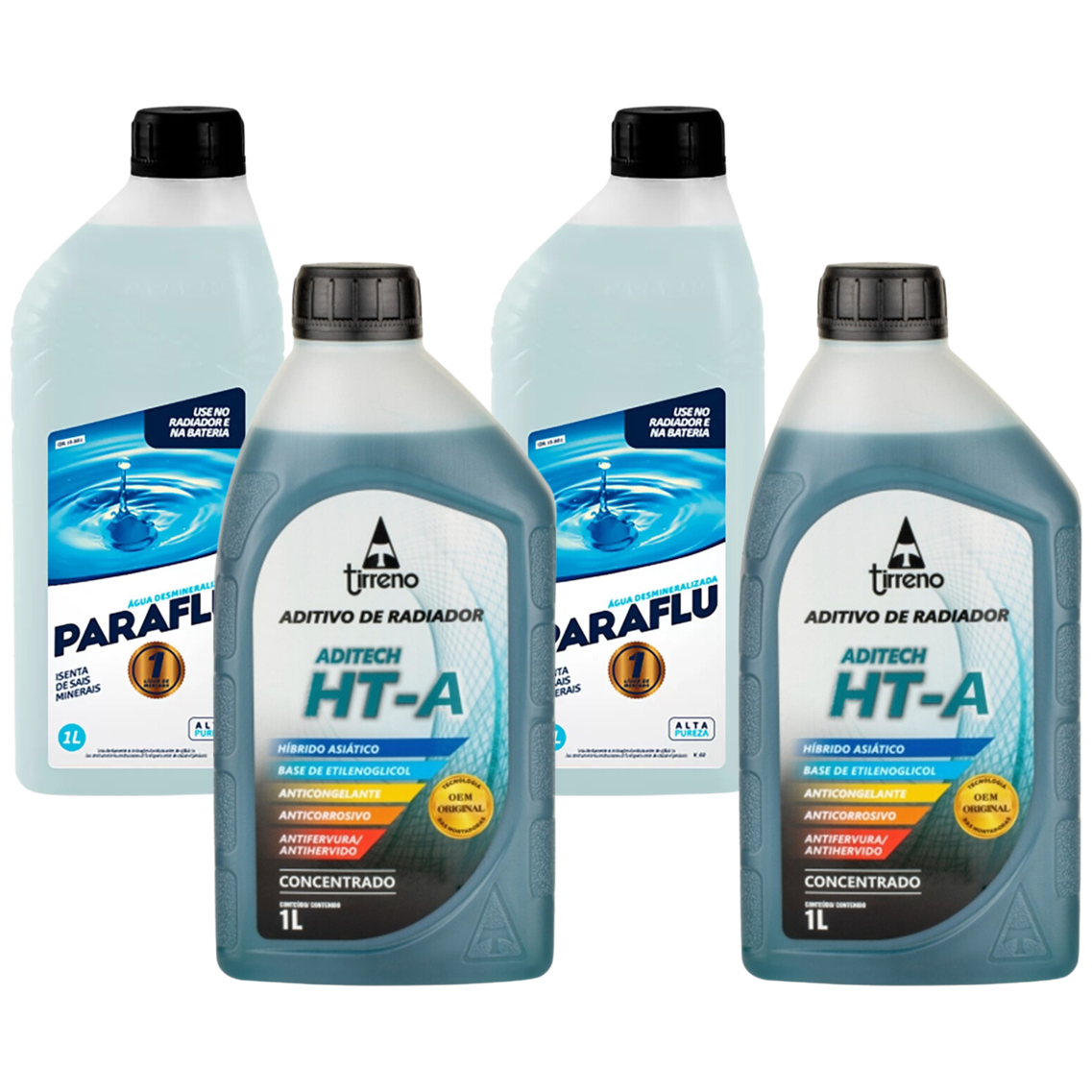 Kit 2 Litros Aditivo Radiador Tirreno Ht-a Azul + 2 Litros Água Desmineralizada - Paraflu/Tirreno - 103031/FLU/DS/271FU1