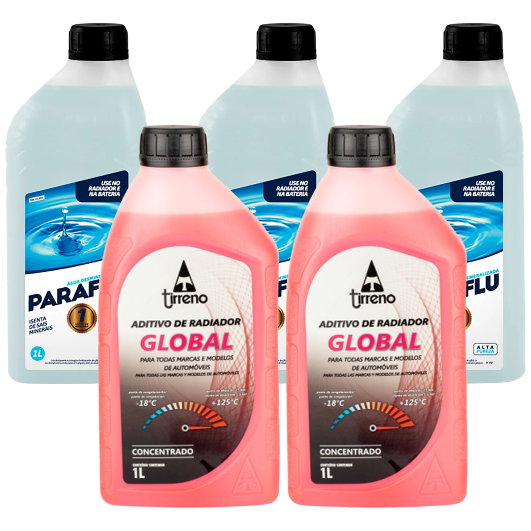 Kit 2 Litros Aditivo Radiador Tirreno Rosa + 3 Litros Água Desmineralizada - Paraflu/Tirreno - 10-3031/FLU/DS/279FU1