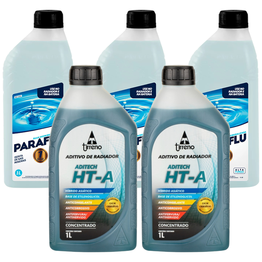 Kit 2 Litros Aditivo Radiador Tirreno Ht-a Azul + 3 Litros Água Desmineralizada - Paraflu/Tirreno - 103031/FLU/DS/271FU1