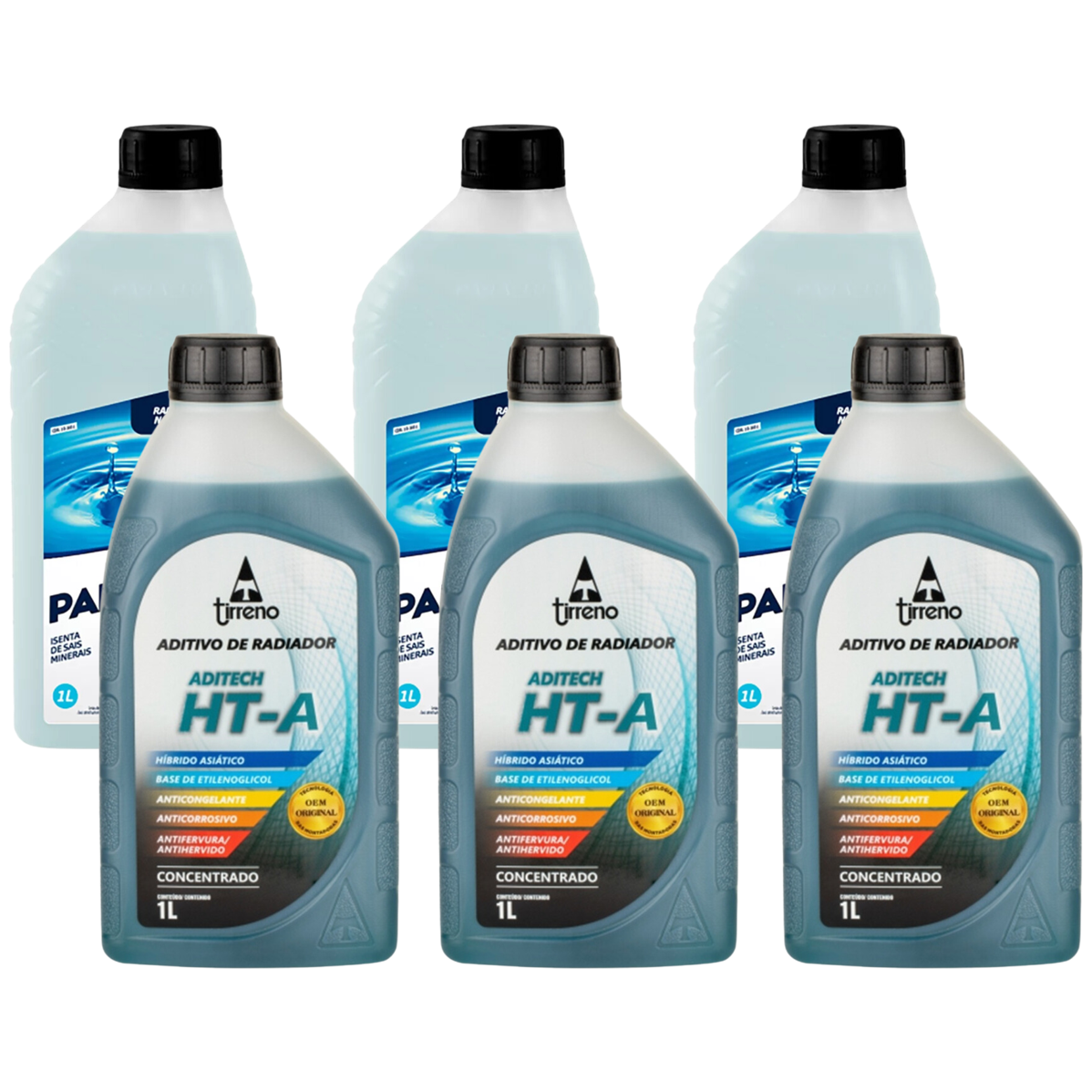 Kit 3 Litros Aditivo Radiador Concentrado Tirreno Ht-a Híbrido Asiático Azul + 3 Litros Água Desmineralizada