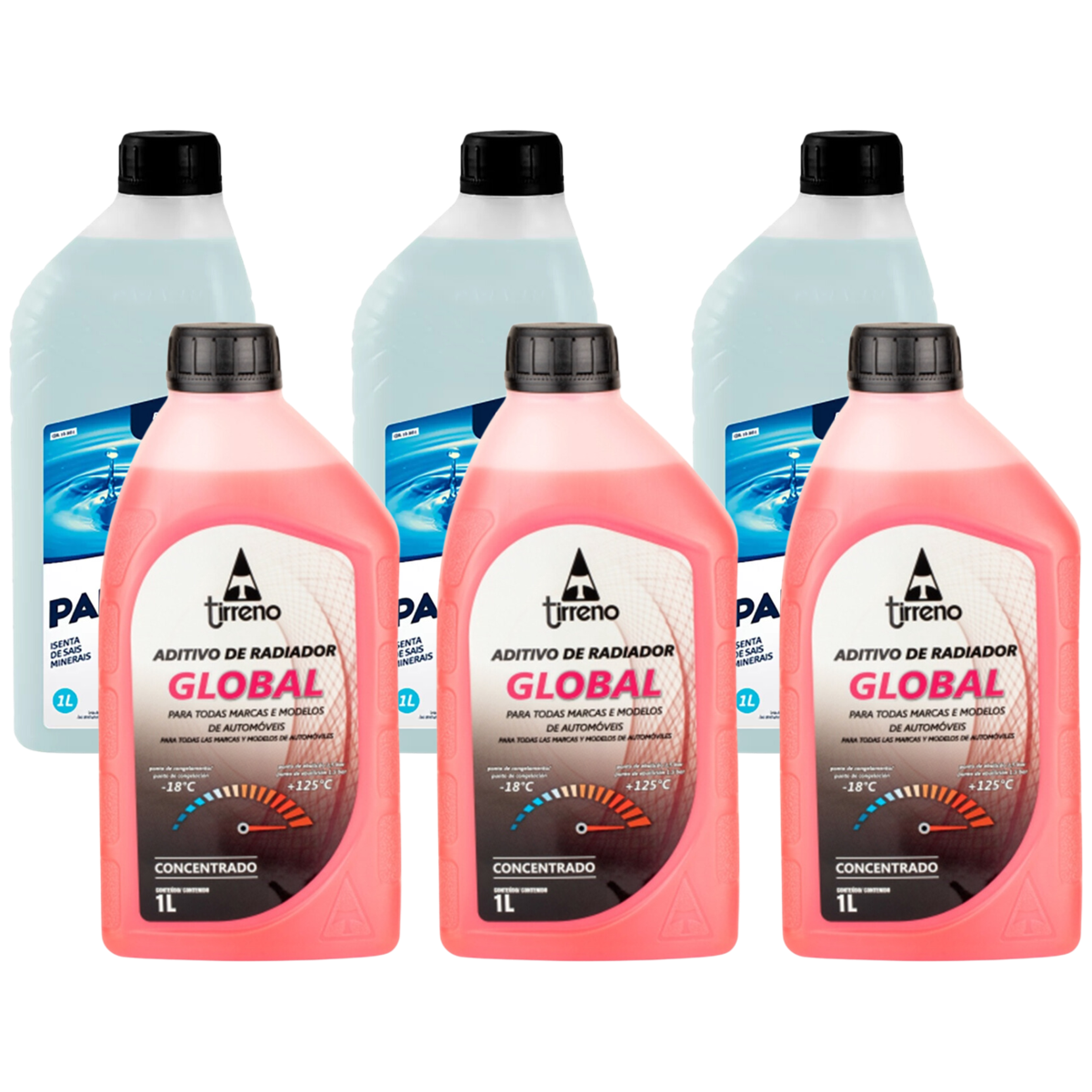 Kit 3 Litros Aditivo Radiador Concentrado Tirreno Rosa + 3 Litros Água Desmineralizada