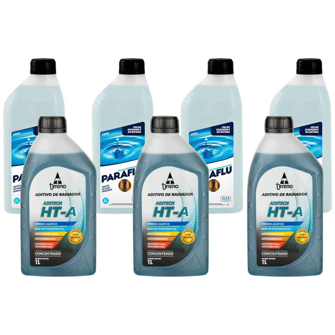 Kit 3 Litros Aditivo Radiador Concentrado Tirreno Ht-a Híbrido Asiático Azul + 4 Litros Água Desmineralizada