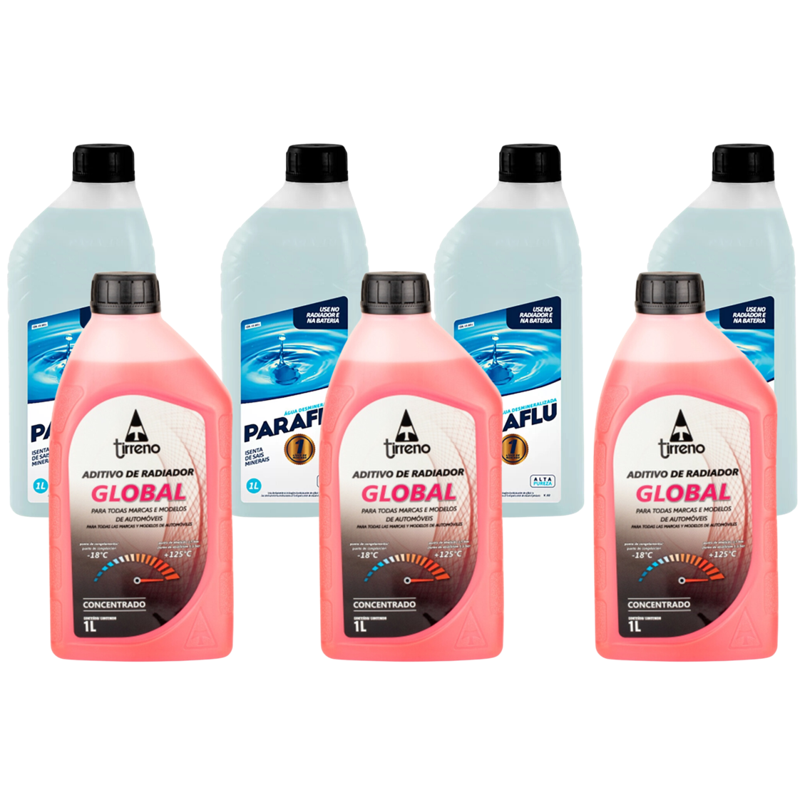 Kit 3 Litros Aditivo Radiador Concentrado Tirreno Rosa + 4 Litros Água Desmineralizada
