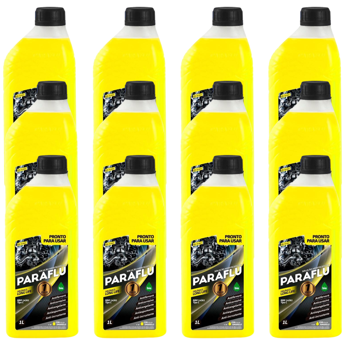 Kit 12 Litros Aditivo Radiador Pronto Para Uso Paraflu Bio Orgânico Amarelo