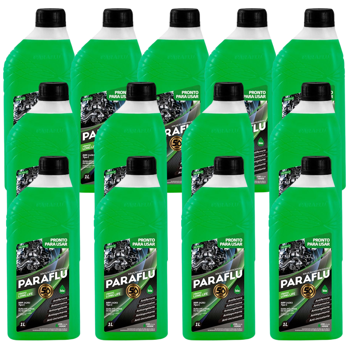 Kit 13 Litros Aditivo Radiador Pronto Para Uso Paraflu Bio Híbrido Verde