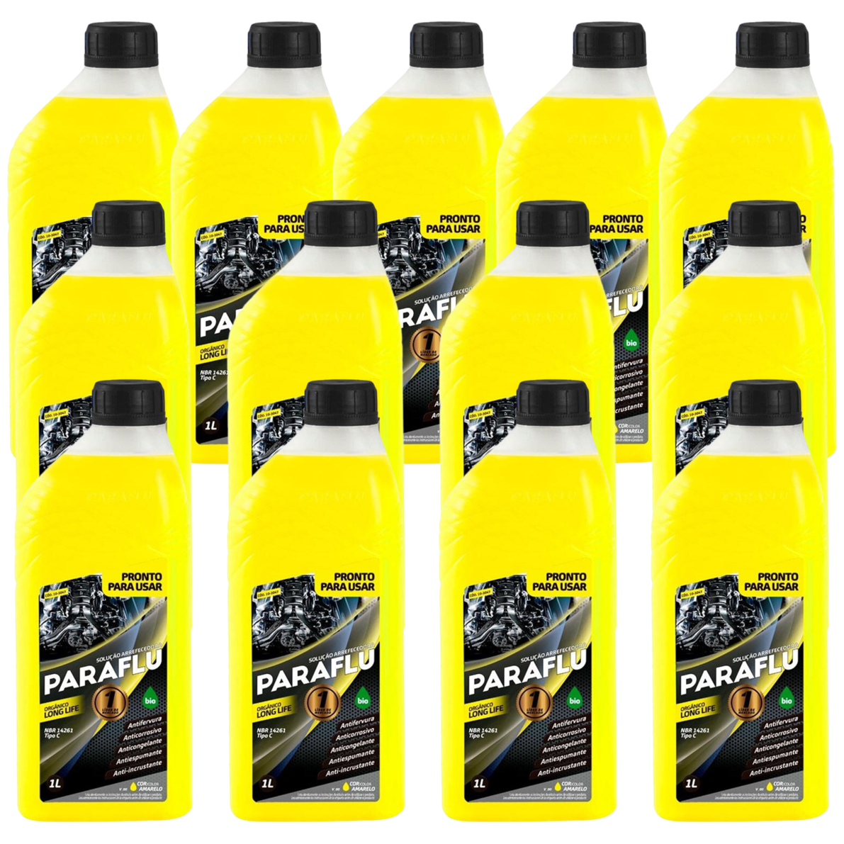 Kit 13 Litros Aditivo Radiador Pronto Para Uso Paraflu Bio Orgânico Amarelo