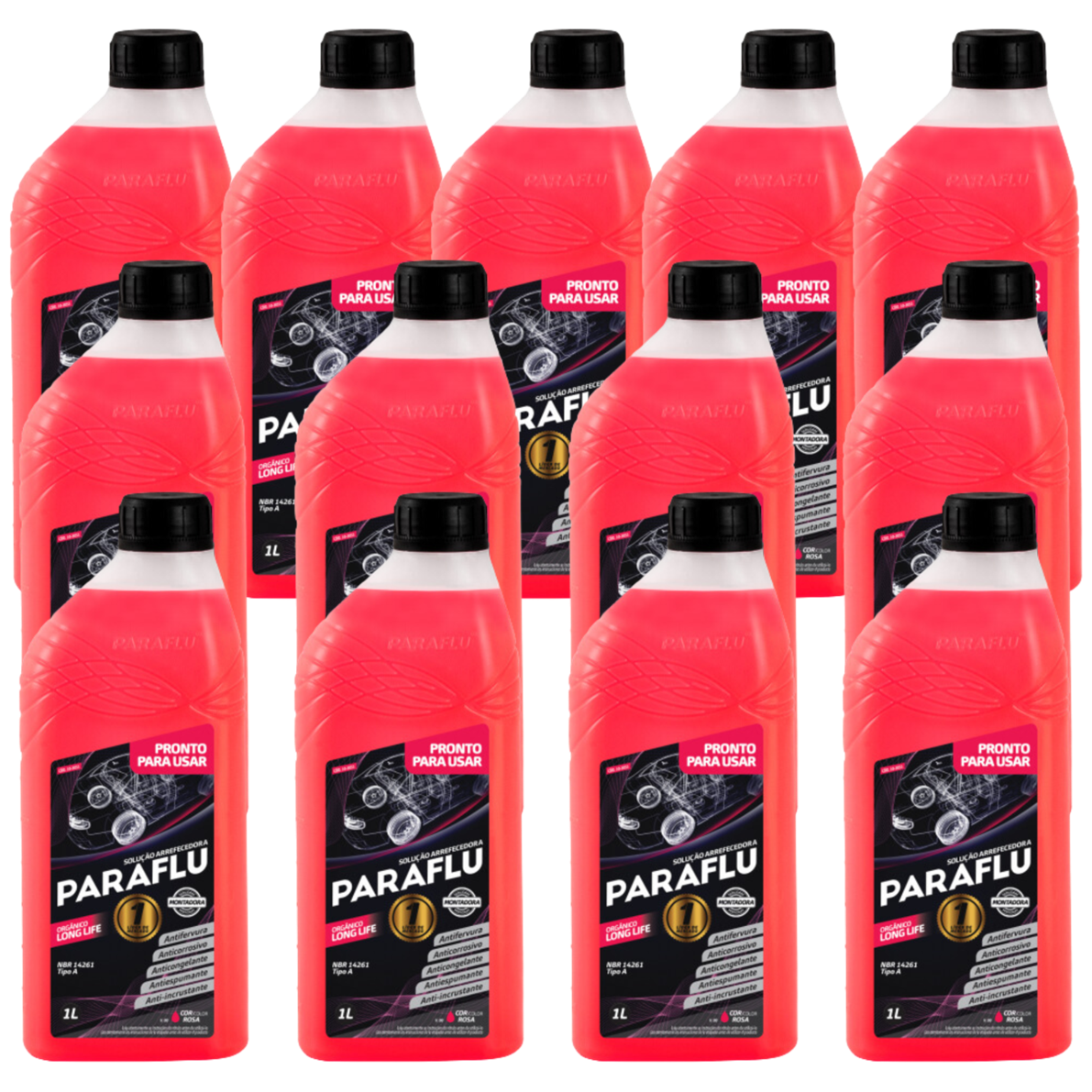 Kit 13 Litros Aditivo Radiador Pronto Para Uso Paraflu Montadora Orgânico Rosa